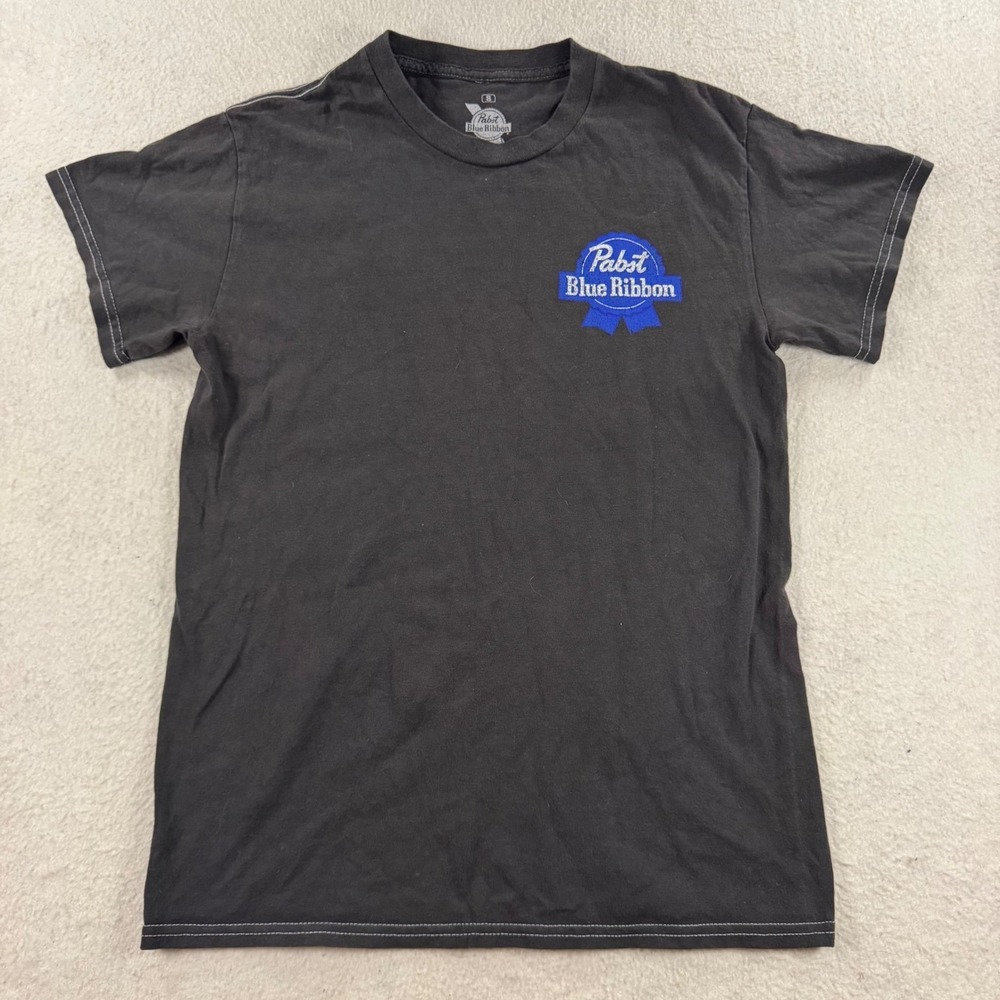 Pabst Blue Ribbon Racing T-Shirt Mens Small Black Contrast Stitch PBR Bar Shirt